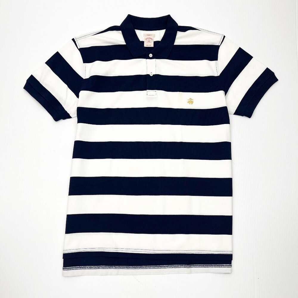 Brooks Brother Slim Fit White Blue Stripe Polo Shirt Mens XXL